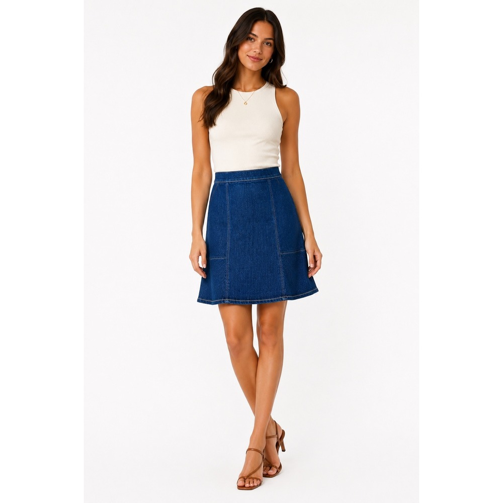 Ann Taylor Womens Dark Wash Denim A-Line Mini Skirt Blue Size 2 Stretch Flare